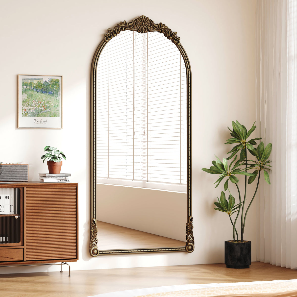 Full – Length Mirror – Ornate Wood Frame Antique Gold 33.07" x 73.03"