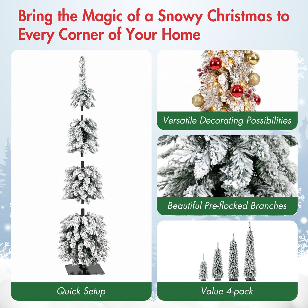 4 Pack Pre – Flocked Christmas Trees