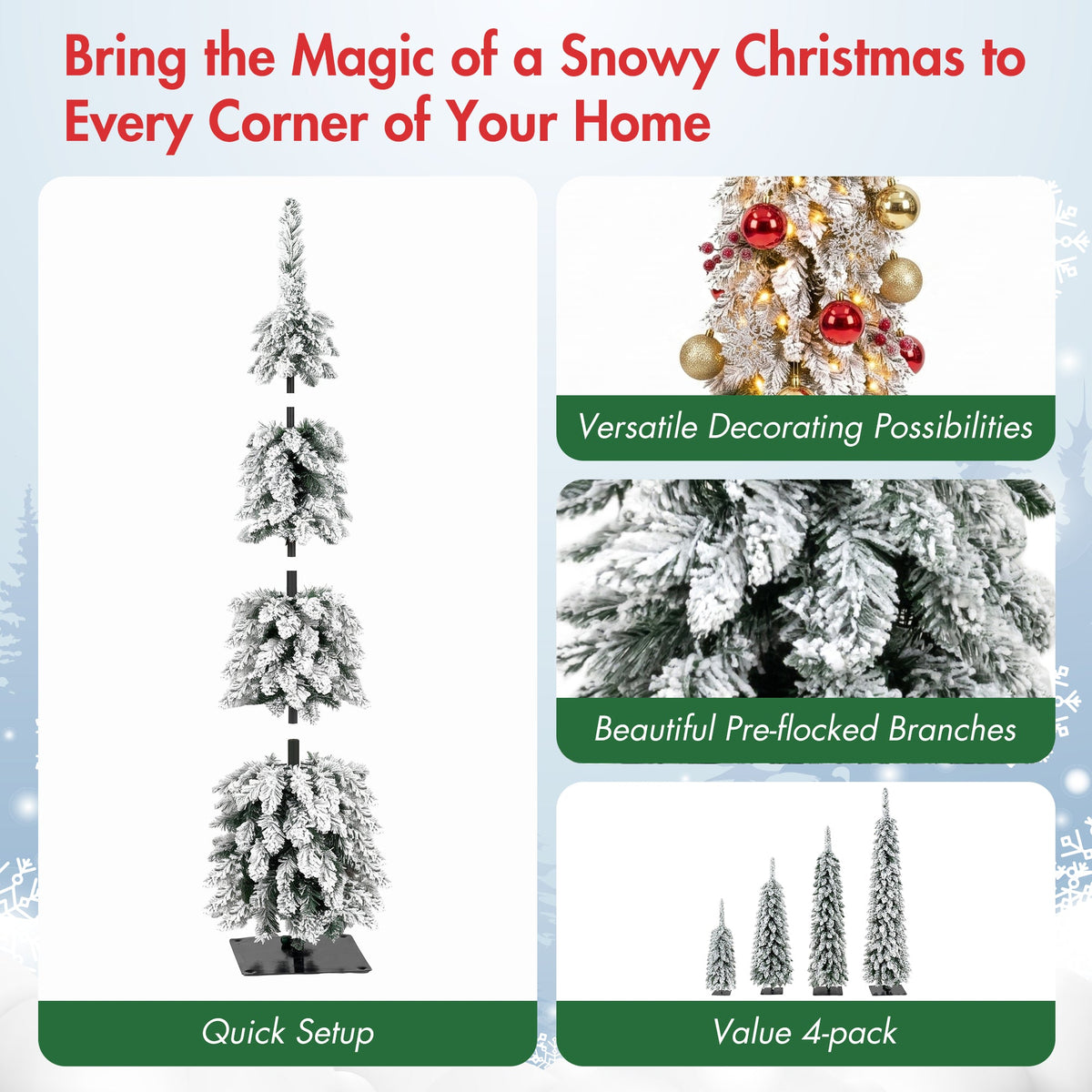 4 Pack Pre – Flocked Christmas Trees
