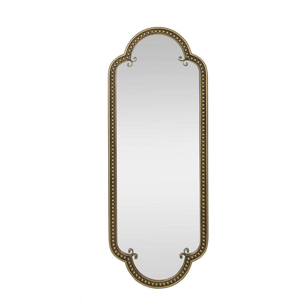Scalloped Oval Wall Mirror, Vintage Gold Oblong Mirrors with Beaded