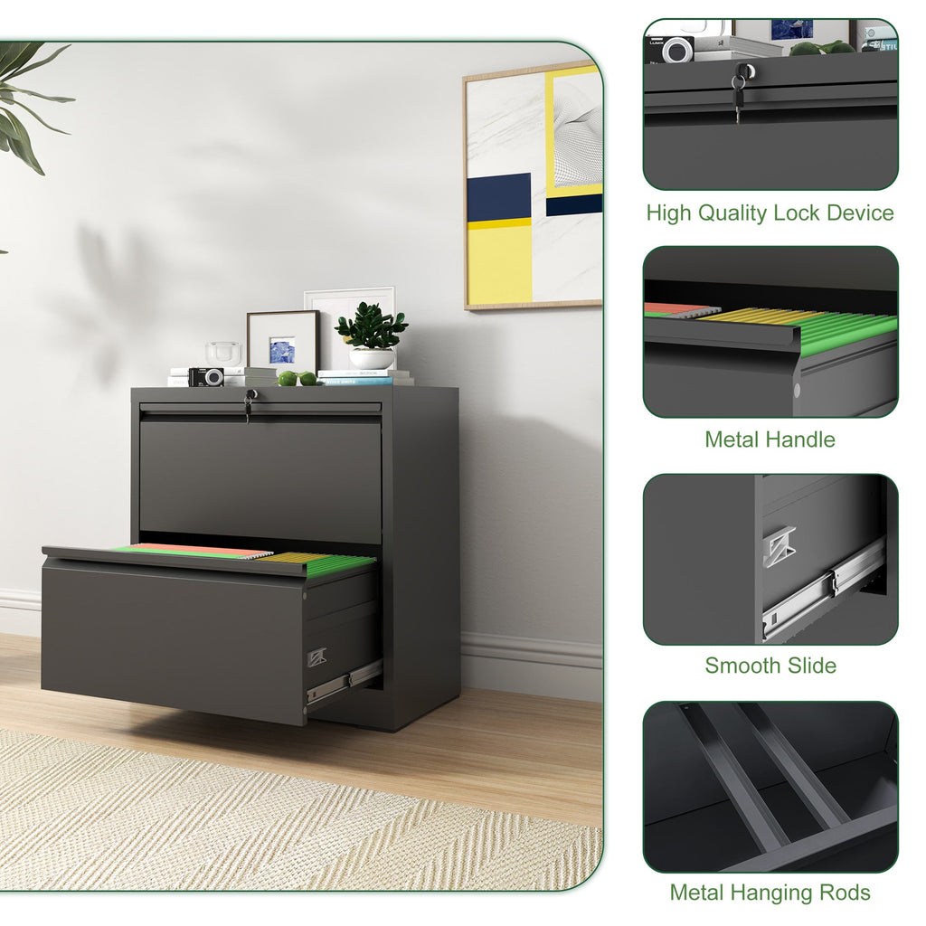 2 Drawer Lateral File Cabinet with Lock – Black
