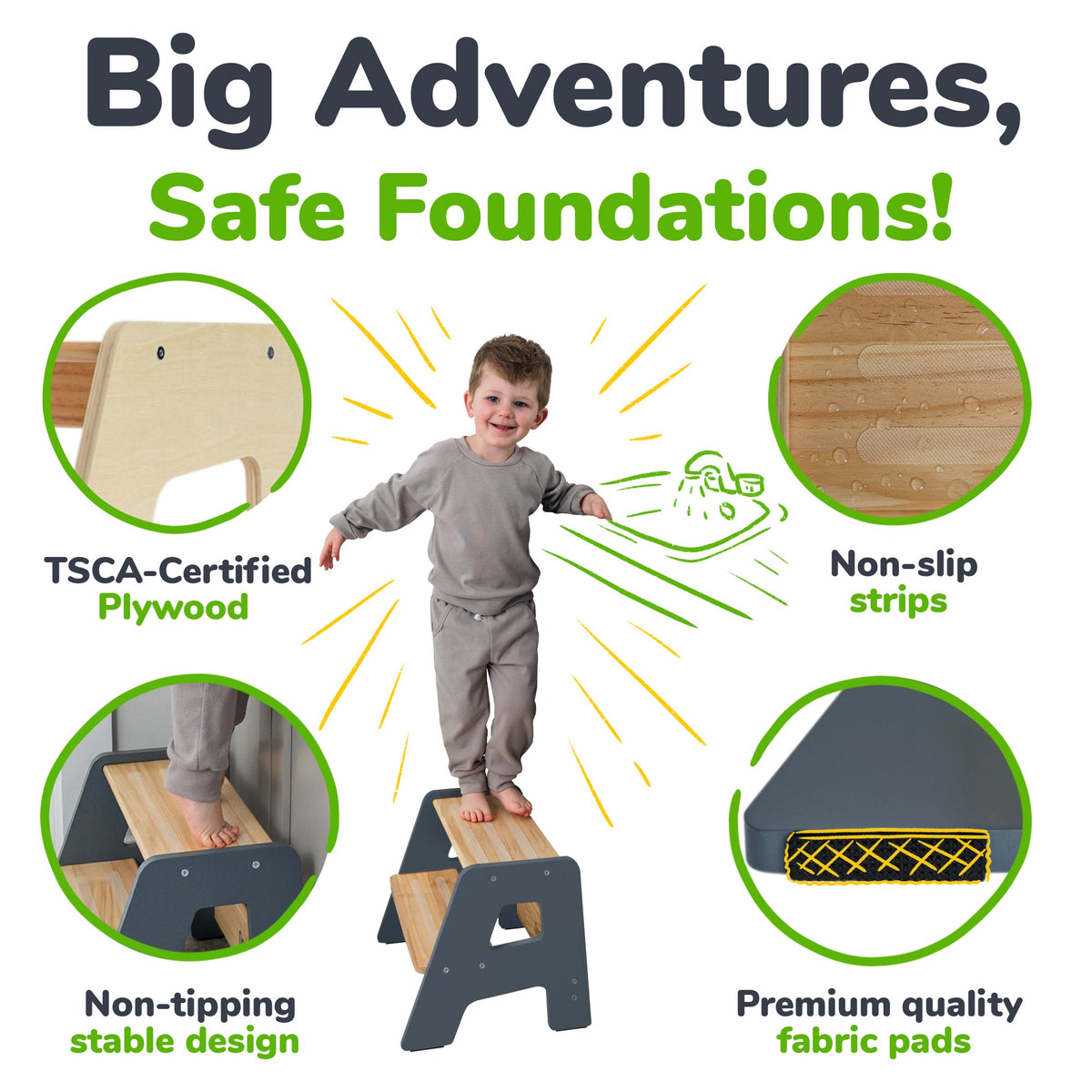 2 – Step Wooden Stool for Toddlers(Step Stool for Children Ages 2+)