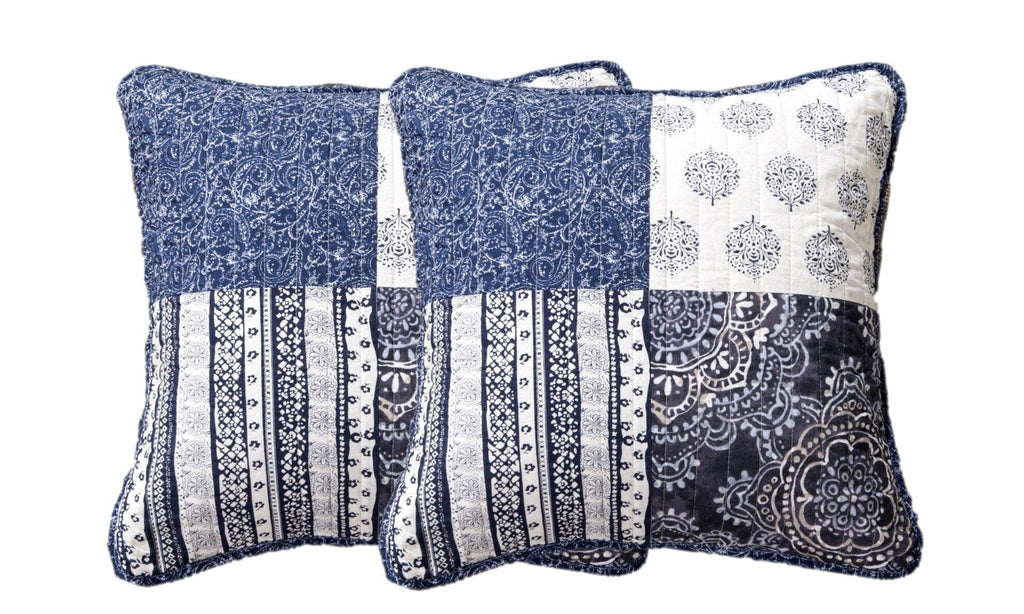DaDa Bedding Set of 2 – Pieces Bohemian Denim Blue Elegance Throw Pillow Covers – 18” x 18" (JHW660)