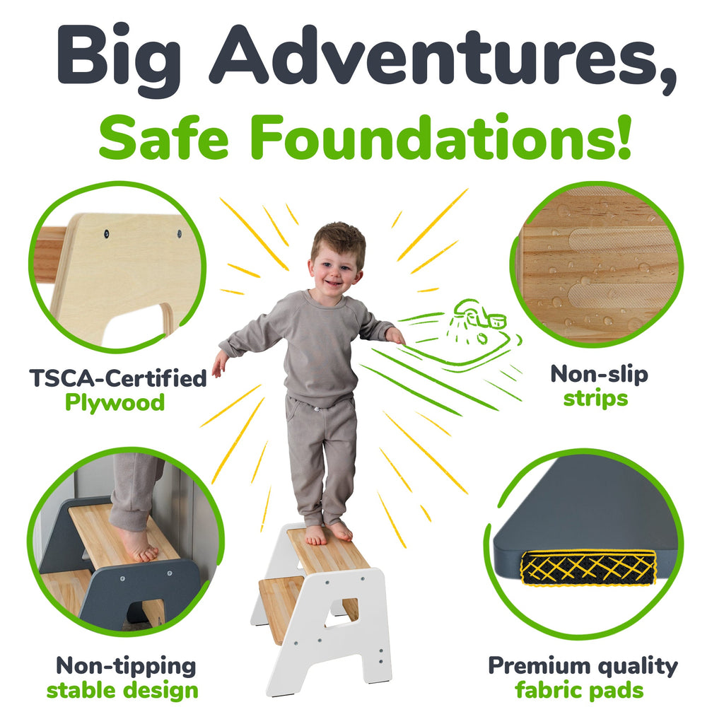 2 – Step Wooden Stool for Toddlers(Step Stool for Children Ages 2+)