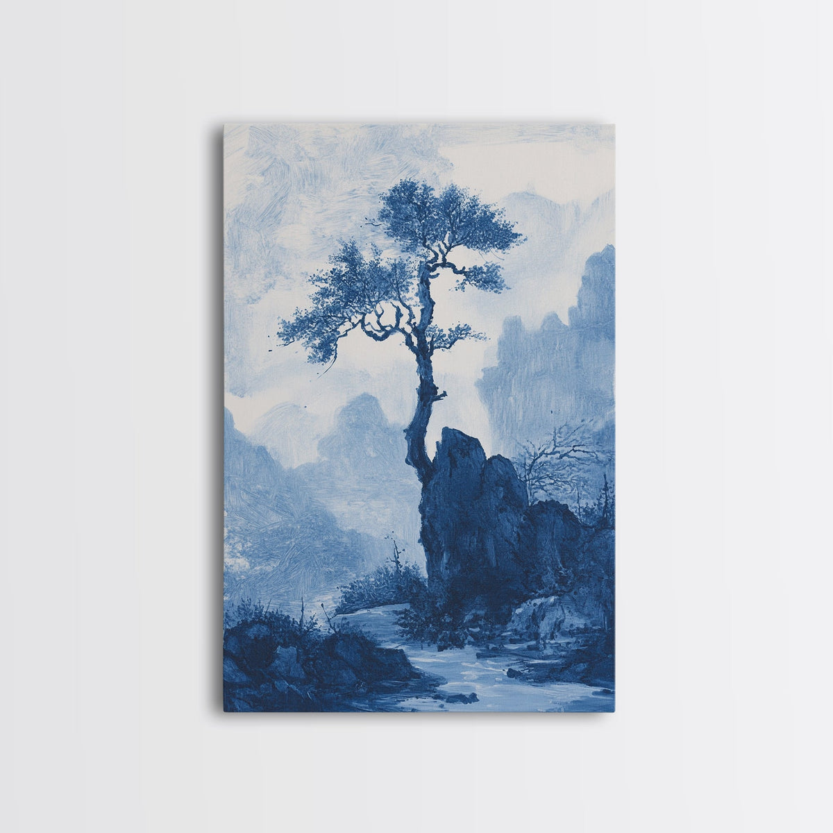 Chinoiserie Wall Art, Chinoiserie Style Canvas Print, Chinoiserie Blue Painting, Retro Boho Style Minimalist Wall Art, B