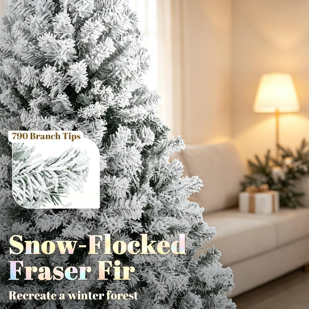 6 ft Pre – Lit Flocked Fraser Fir Artificial Christmas Tree