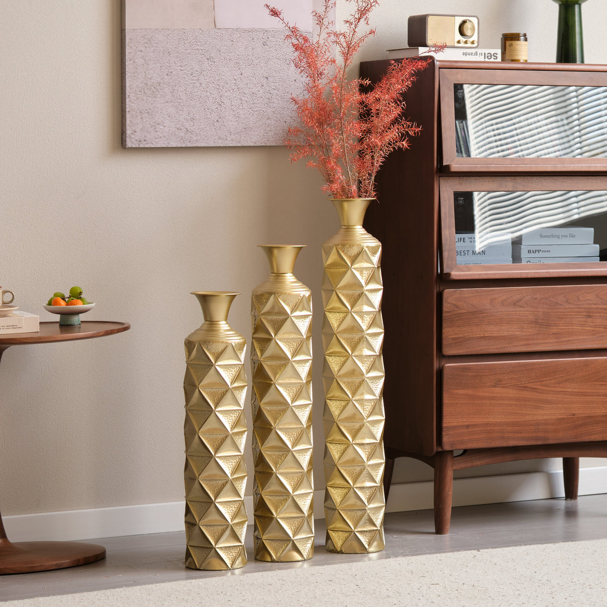Semi – Handmade Metal Floor Vase Set of 3