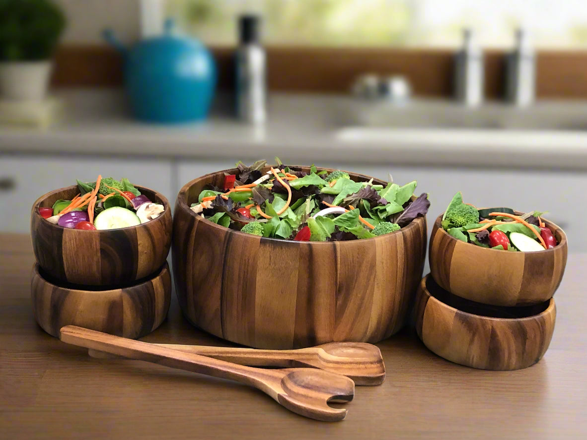 Extra Large Salad Bowl with Servers and 4 Individuals – 332C7