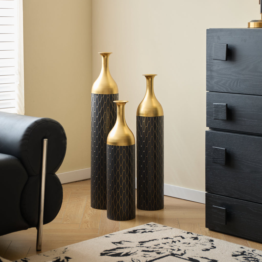 3 – Piece Handcrafted Metal Floor Vase Set