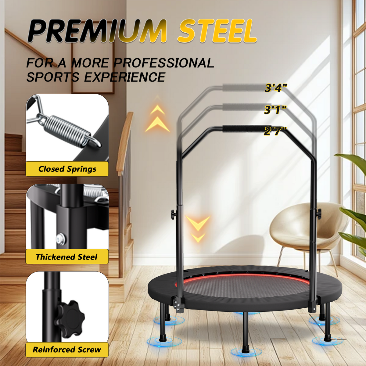 40 Inch Foldable Trampoline with Handle – Standard Spring – Black