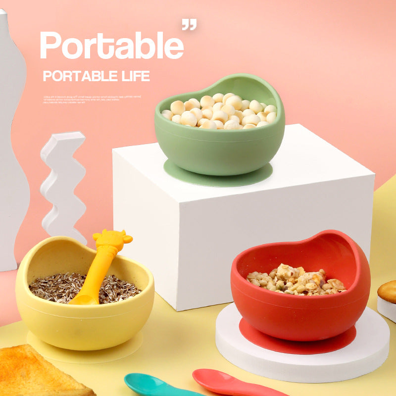 Children's Full Silicone Bowl Sucker Learning To Eat Training Meal Bowl Adsorption Baby Spoon Fork Meal Set Kindergarten