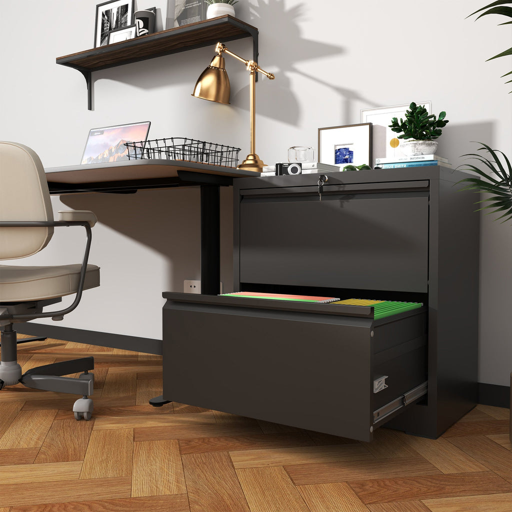 2 Drawer Lateral File Cabinet with Lock – Black