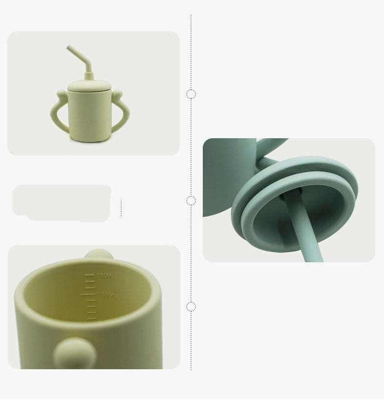 Children's Silicone Water Cup With Straw Silicone Anti – Drop Water Cup Leak – Proof Binaural Training Learning Drinking
