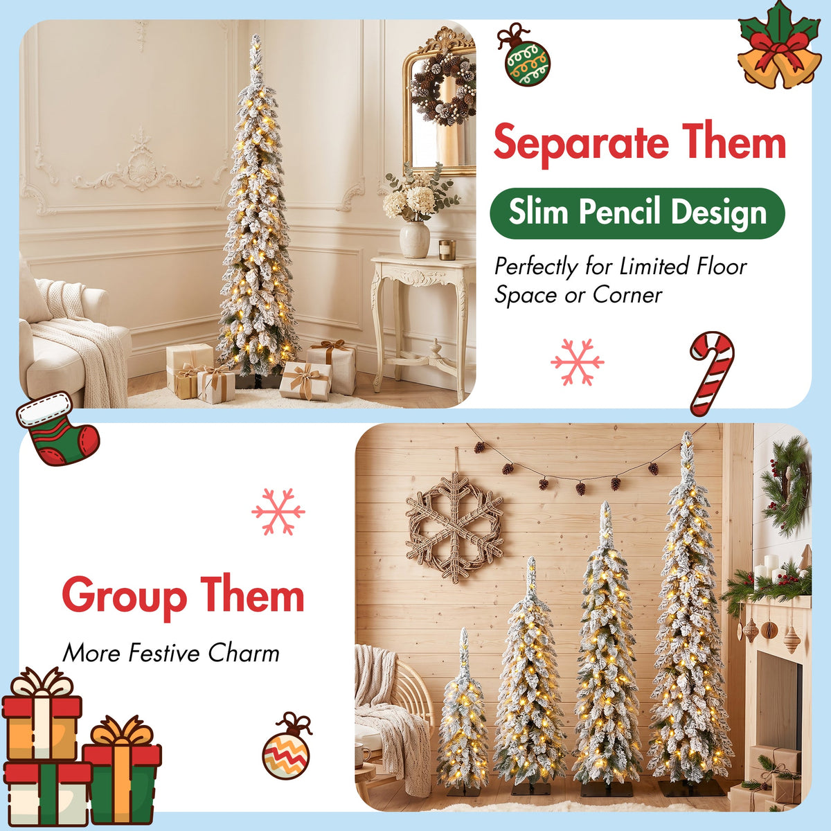 4 Pack Pre – Flocked Christmas Trees