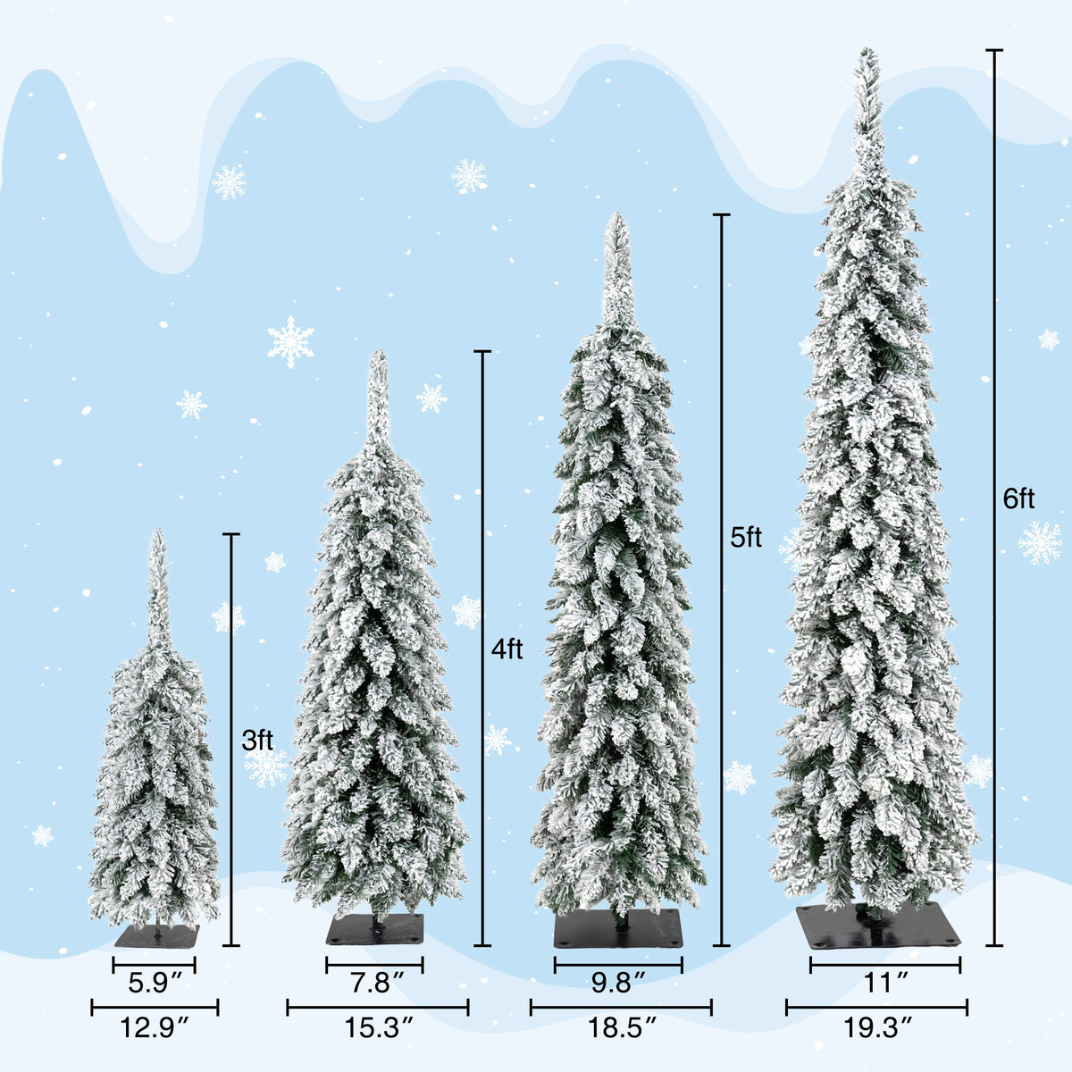 4 Pack Pre – Flocked Christmas Trees