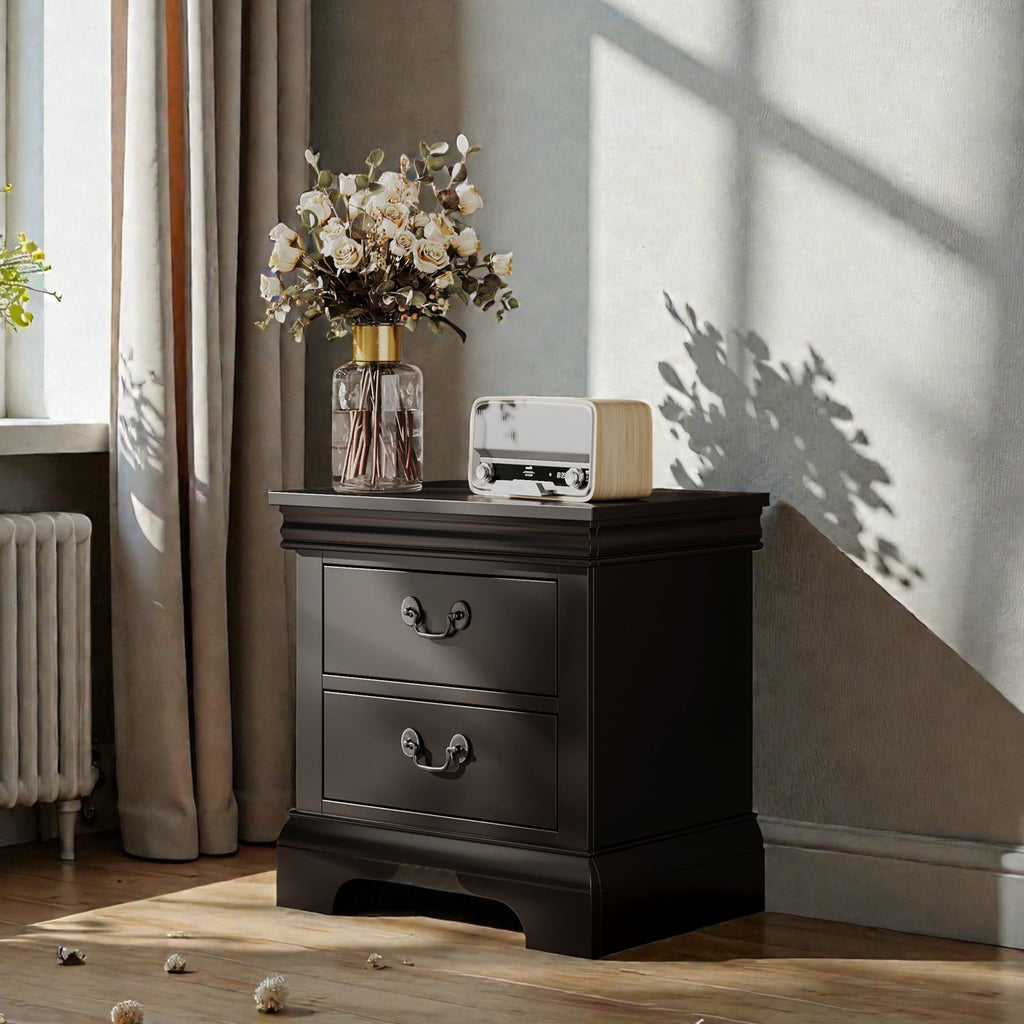 Classic Wooden Nightstand – Black