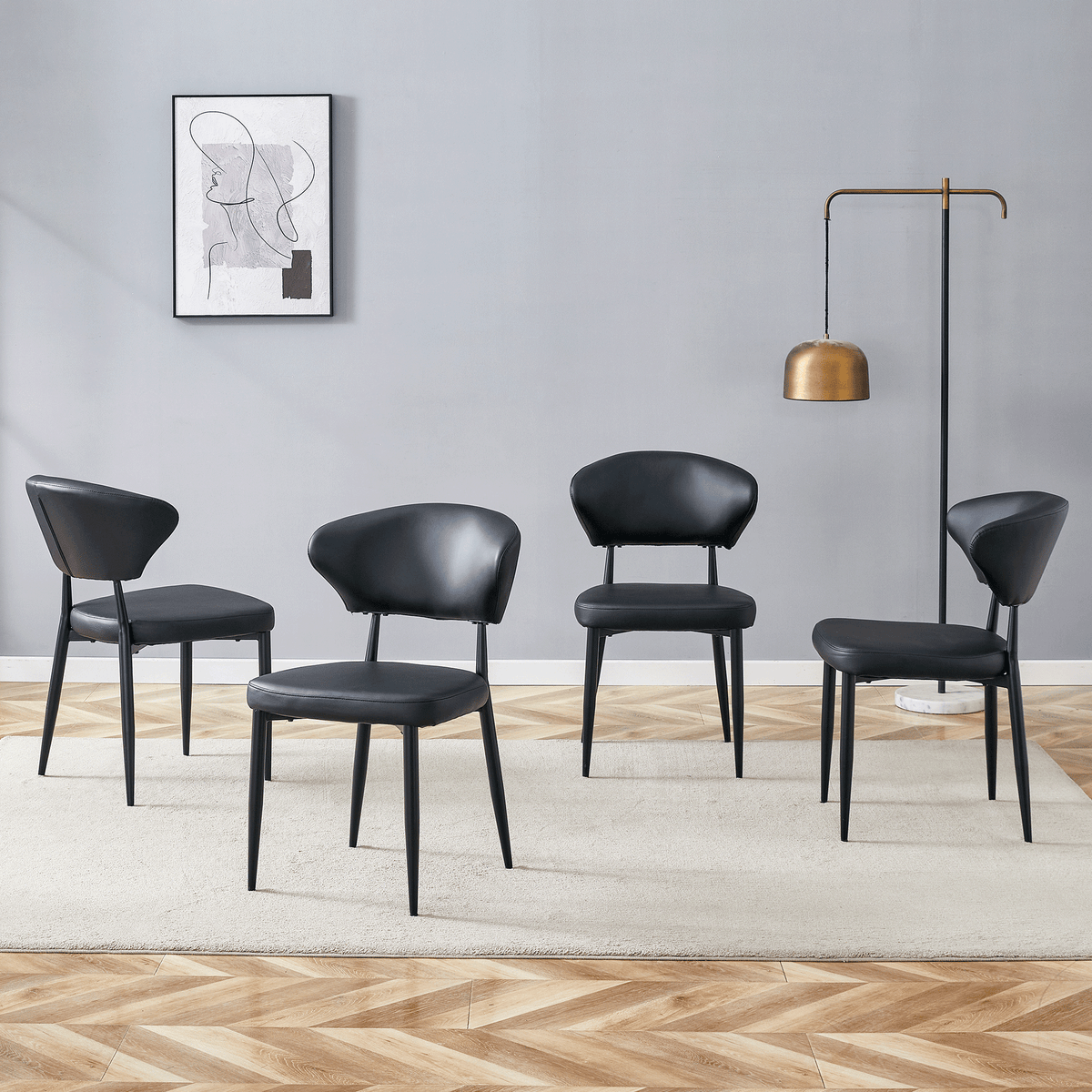 Black Minimalist Ergonomic Dining Chair – Set of 4