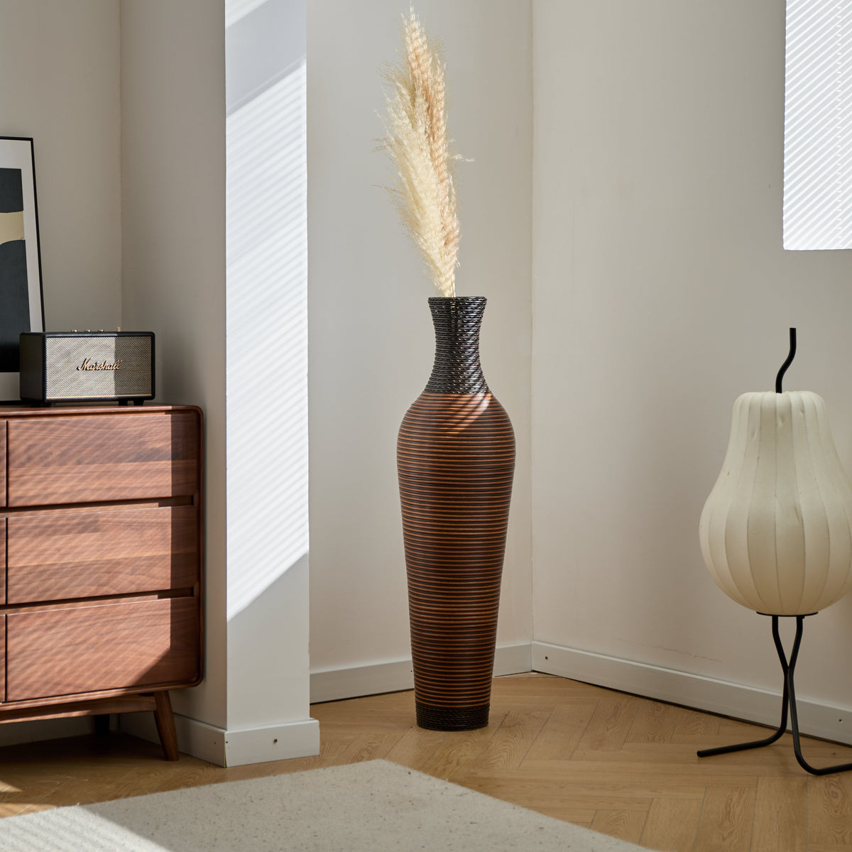 Hand – Woven PVC Rattan Floor Vase, 39 Inch Tall