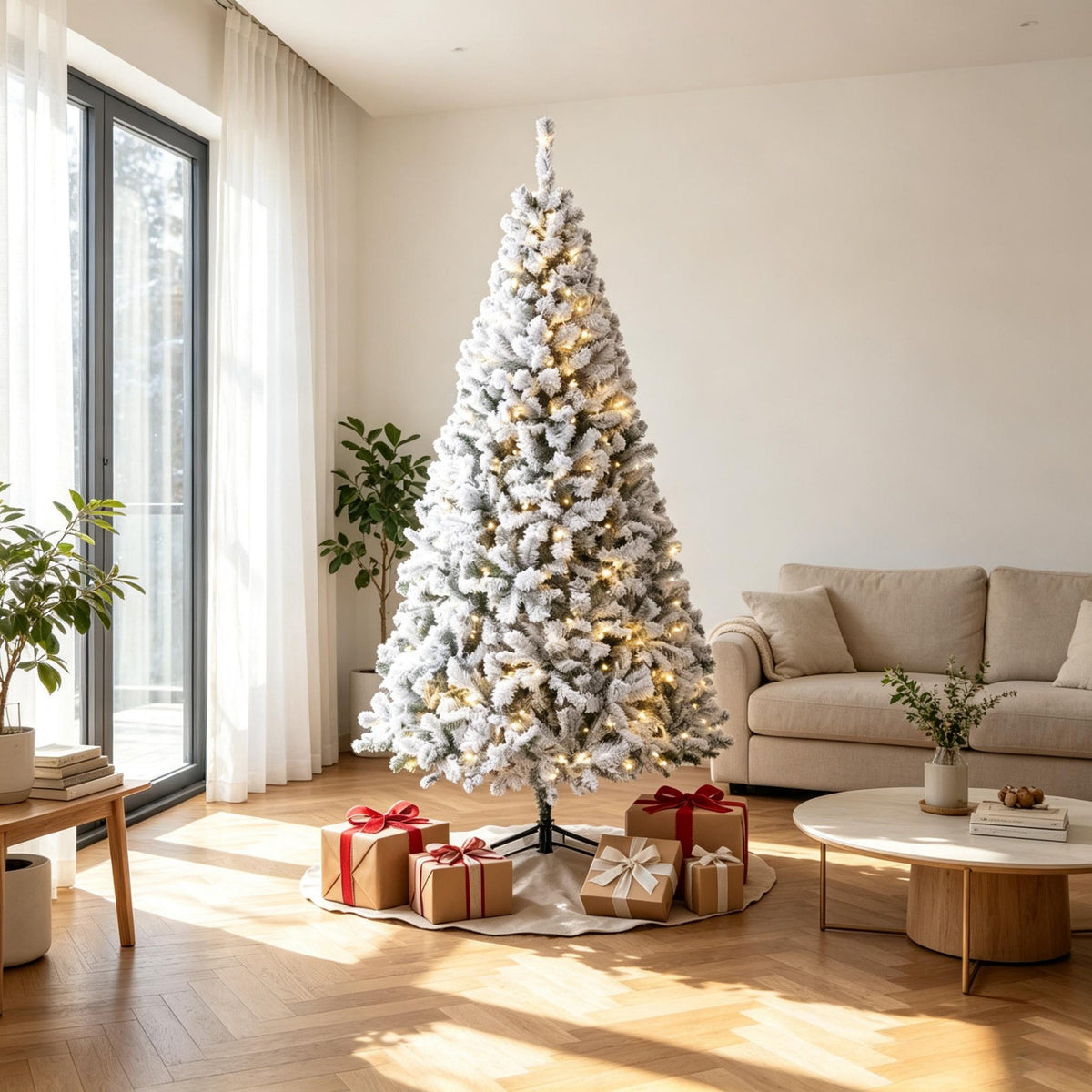 6 ft Pre – Lit Flocked Fraser Fir Artificial Christmas Tree