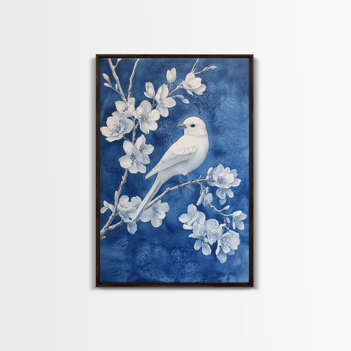 Blue Botanial Wall Art Chinoiserie Wall Art, White Bird, Blue Chinoiserie Home Decor, Botanical Print, Bird Painting, Fr