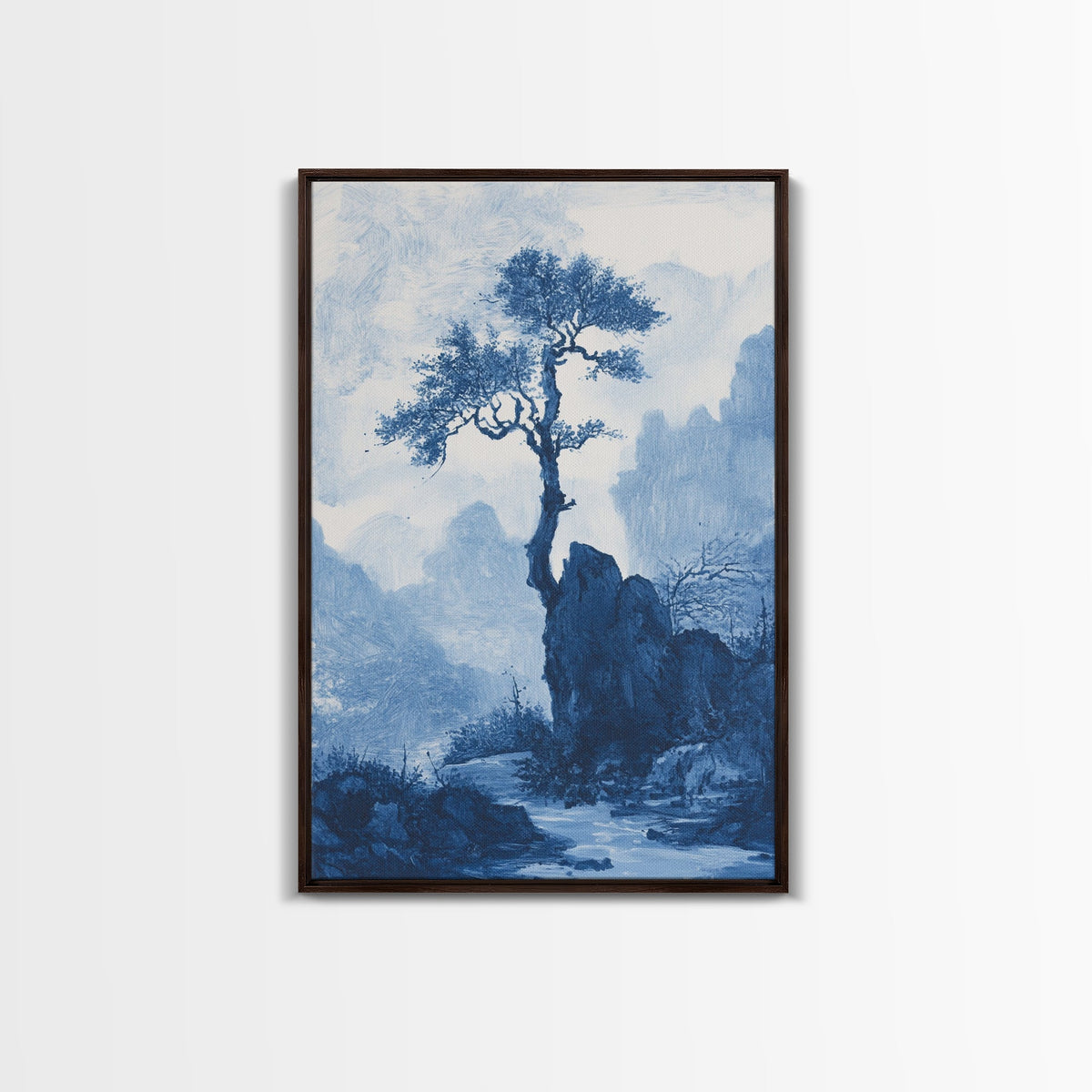 Chinoiserie Wall Art, Chinoiserie Style Canvas Print, Chinoiserie Blue Painting, Retro Boho Style Minimalist Wall Art, B