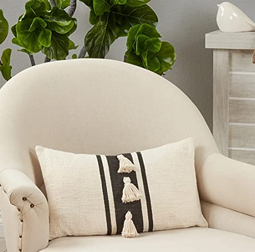 Fennco Styles Woven Striped Tassel Decorative Cotton Throw Pillow – Textured Cushion for Home, Couch, Bedroom, Living Ro