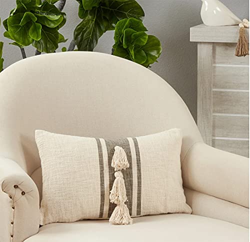Fennco Styles Woven Striped Tassel Decorative Cotton Throw Pillow – Textured Cushion for Home, Couch, Bedroom, Living Ro