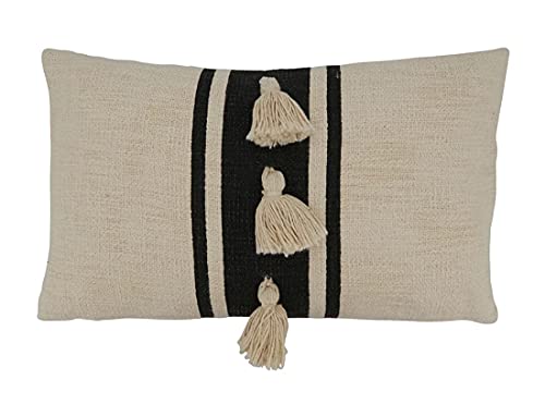 Fennco Styles Woven Striped Tassel Decorative Cotton Throw Pillow – Textured Cushion for Home, Couch, Bedroom, Living Ro
