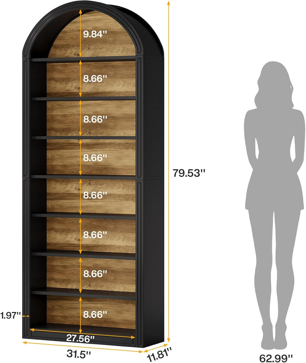 79.53" Tall 8 – Tier Black Arched Open Bookshelf
