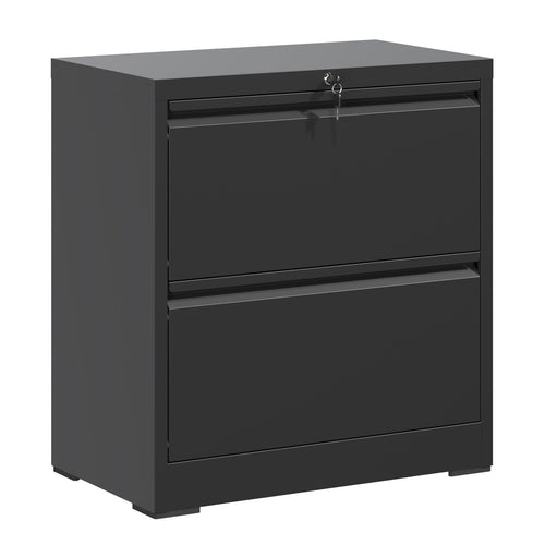 2 Drawer Lateral File Cabinet with Lock – Black