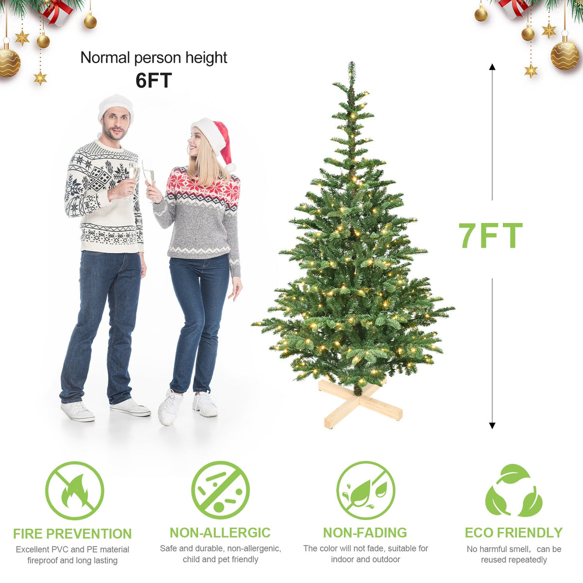 7ft Pre – Lit Christmas Tree with 400 Warm White LED Lights