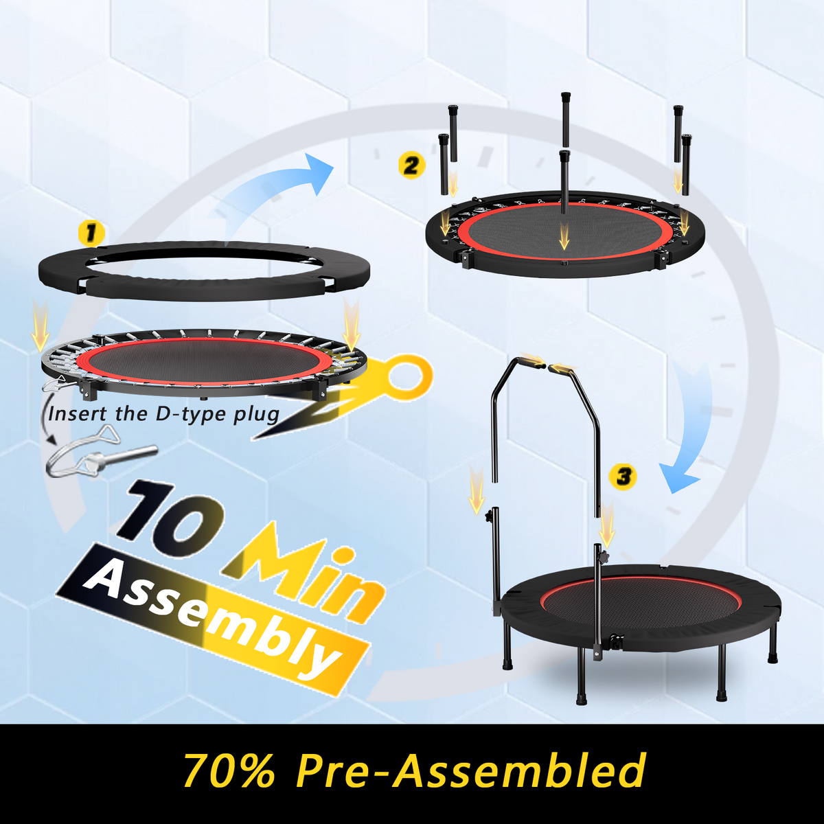 40 Inch Foldable Trampoline with Handle – Standard Spring – Black