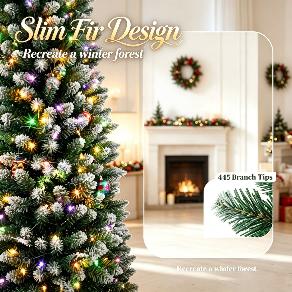 8ft Flocked Pencil Prelit Christmas Tree, Dual – Color