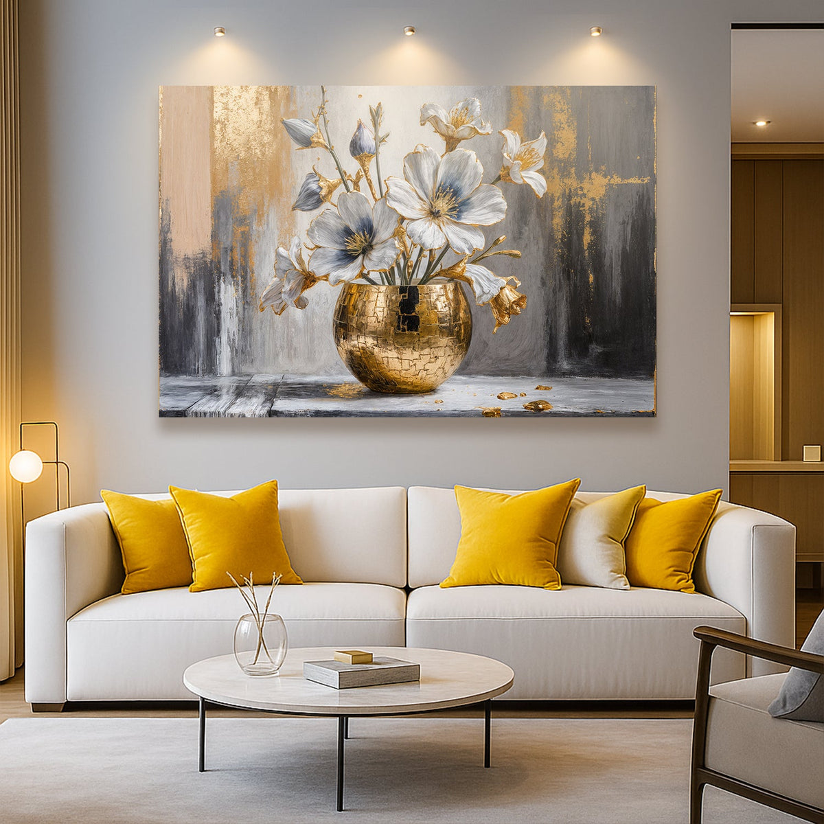 Magnolia Bloom in Gold Abstract Wall Art
