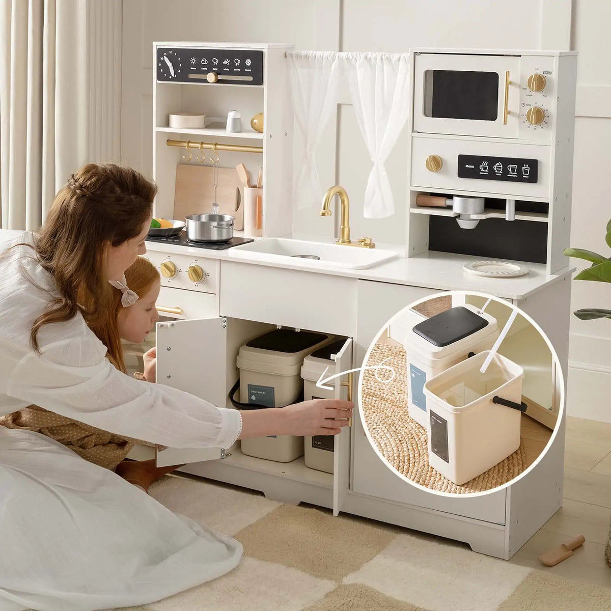 Tiny Land® Play Kitchen with Running Water – Iconic Aqua Kitchen in Cream