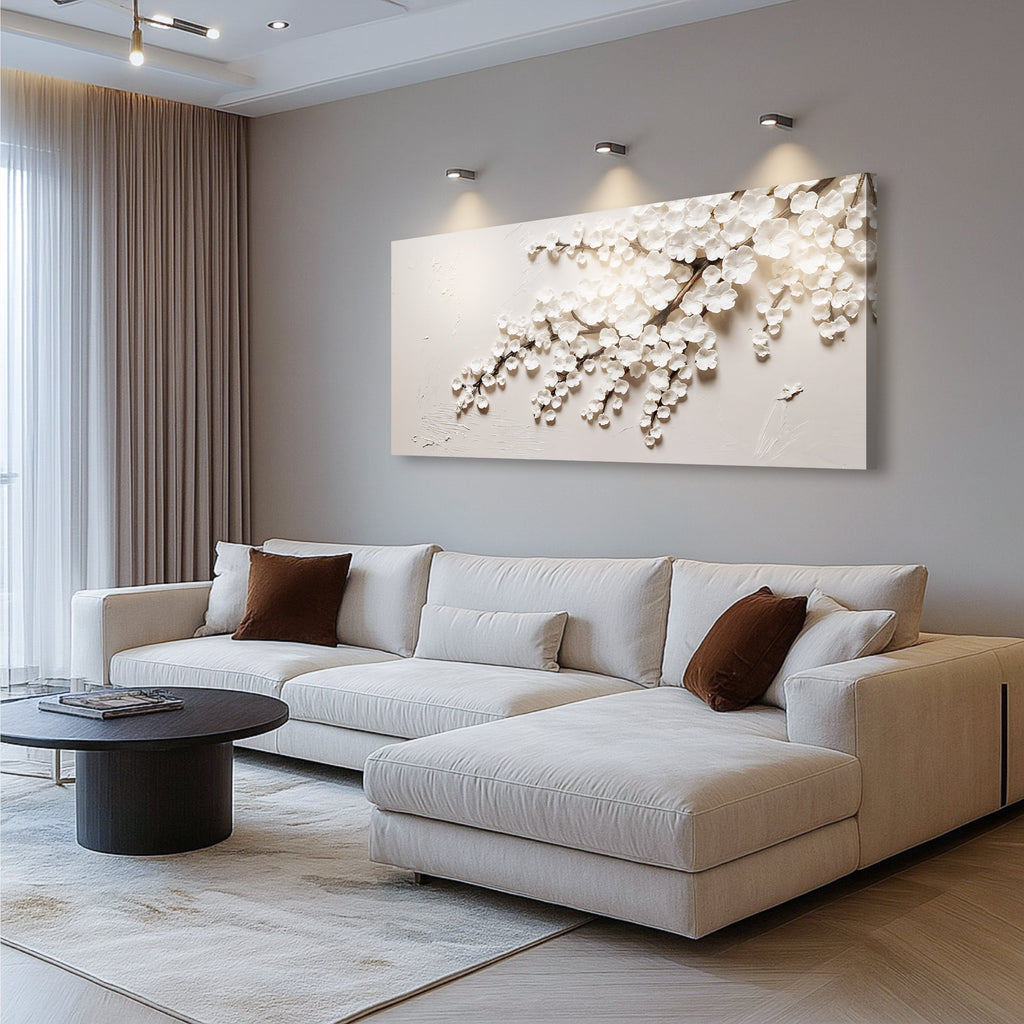 White Cherry Blossom Wall Art