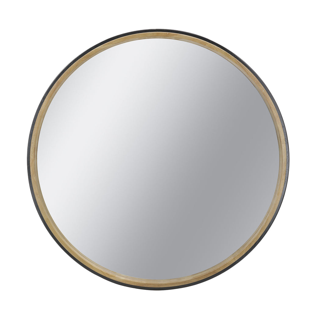 Two – Tone Black & Natural Wood Round Wall Mirror, 31.3 in