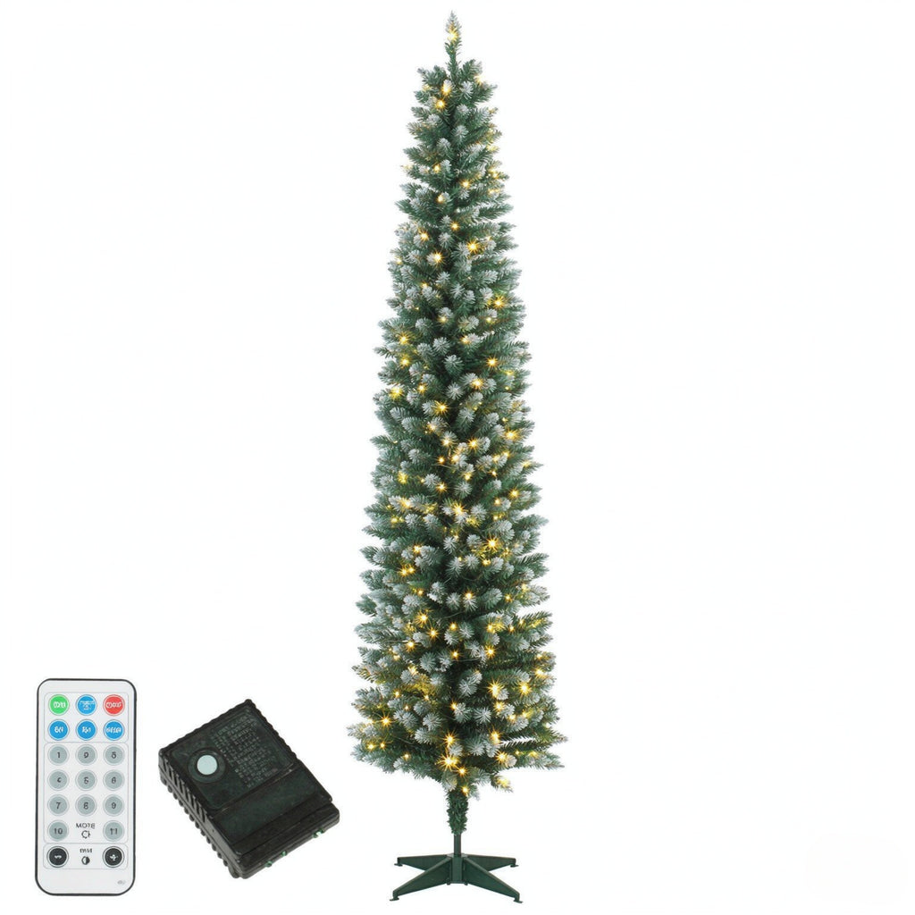 8ft Flocked Pencil Prelit Christmas Tree, Dual – Color
