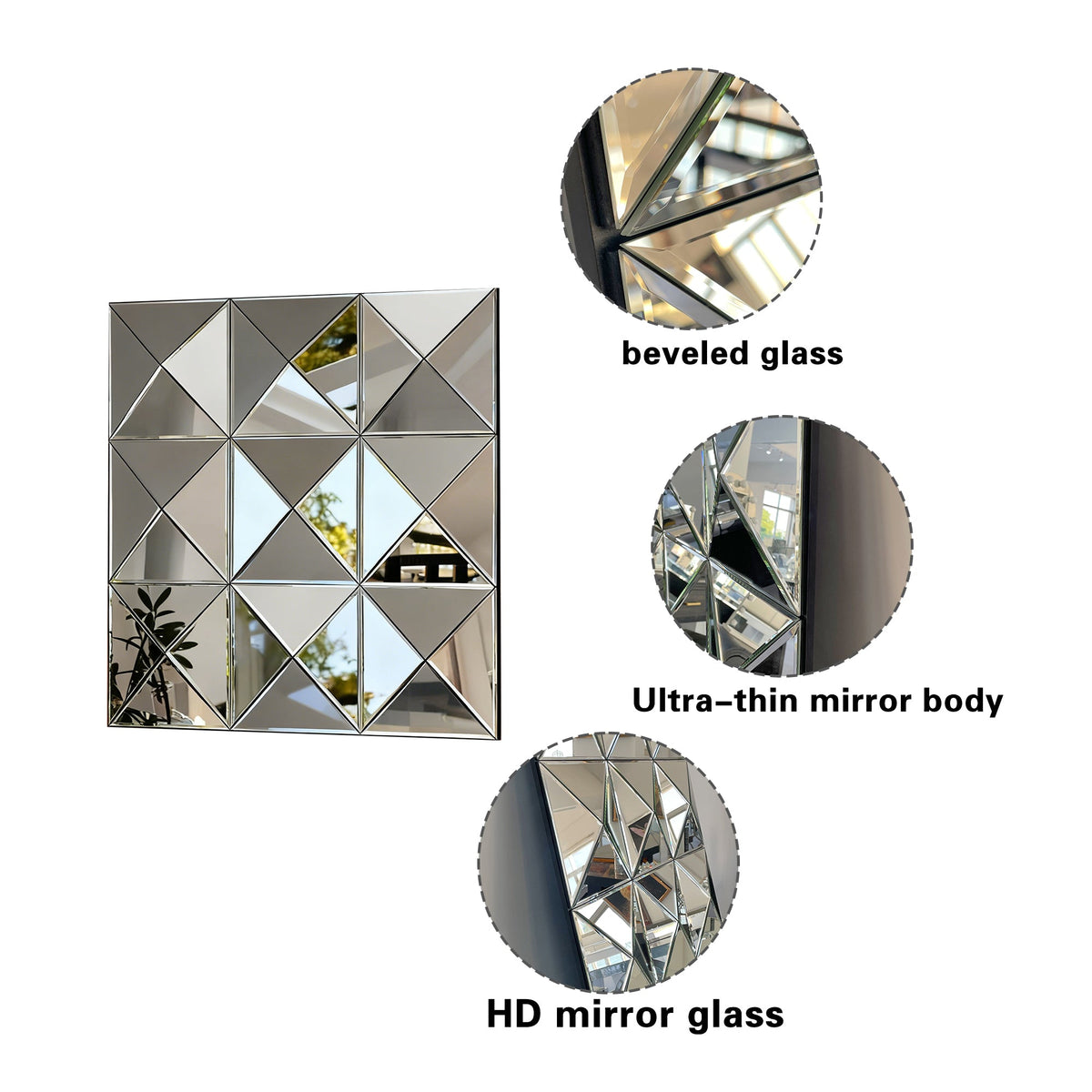 3D Mirror Wall Decor – Beveled Glass Large Square Wall Mirror