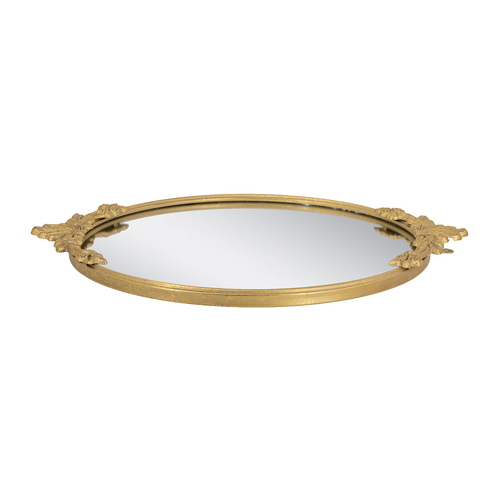 Gold-Framed Round Mirror Tray