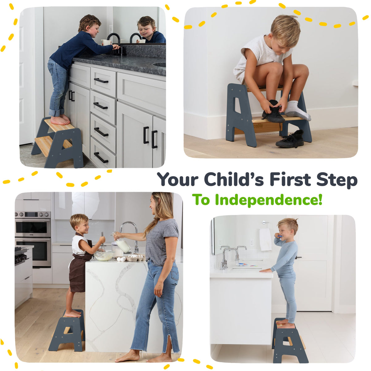 2 – Step Wooden Stool for Toddlers(Step Stool for Children Ages 2+)