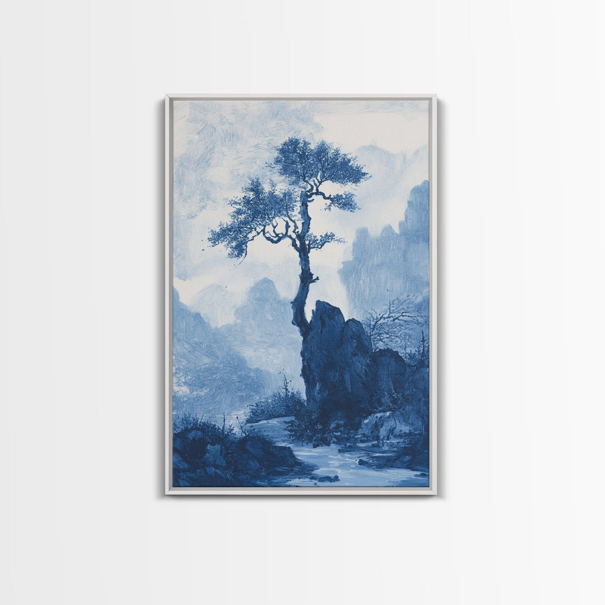 Chinoiserie Wall Art, Chinoiserie Style Canvas Print, Chinoiserie Blue Painting, Retro Boho Style Minimalist Wall Art, B