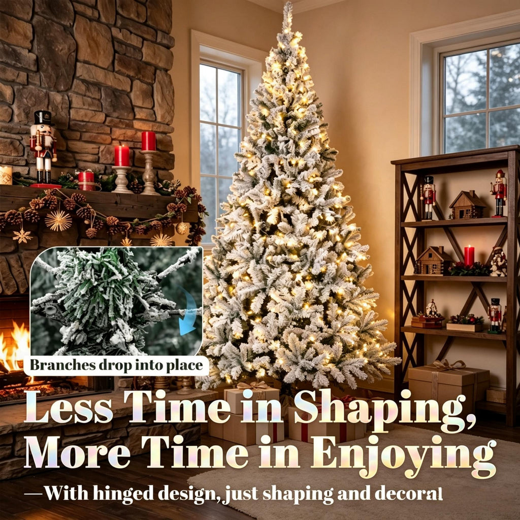 6 ft Pre – Lit Flocked Fraser Fir Artificial Christmas Tree
