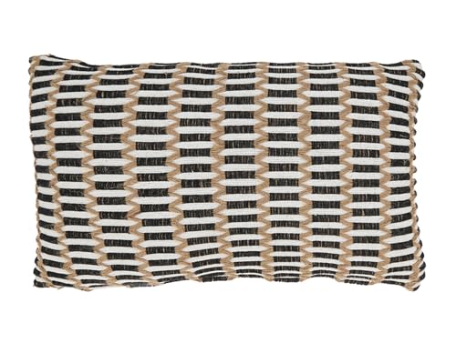 Fennco Styles Woven Stitch Cotton Jute Decorative Throw Pillow Cover 12" W x 20" L – Black and Natural Textured Cushion