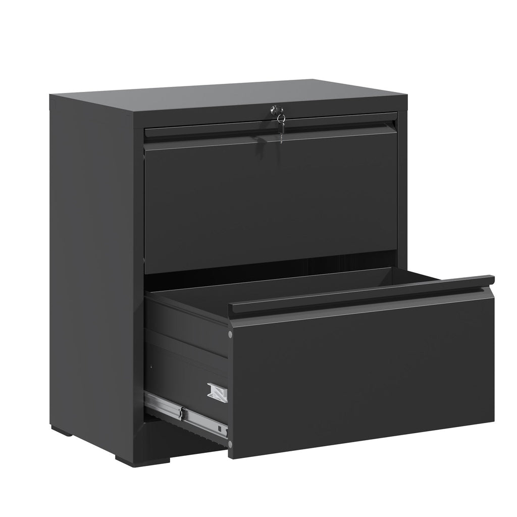 2 Drawer Lateral File Cabinet with Lock – Black