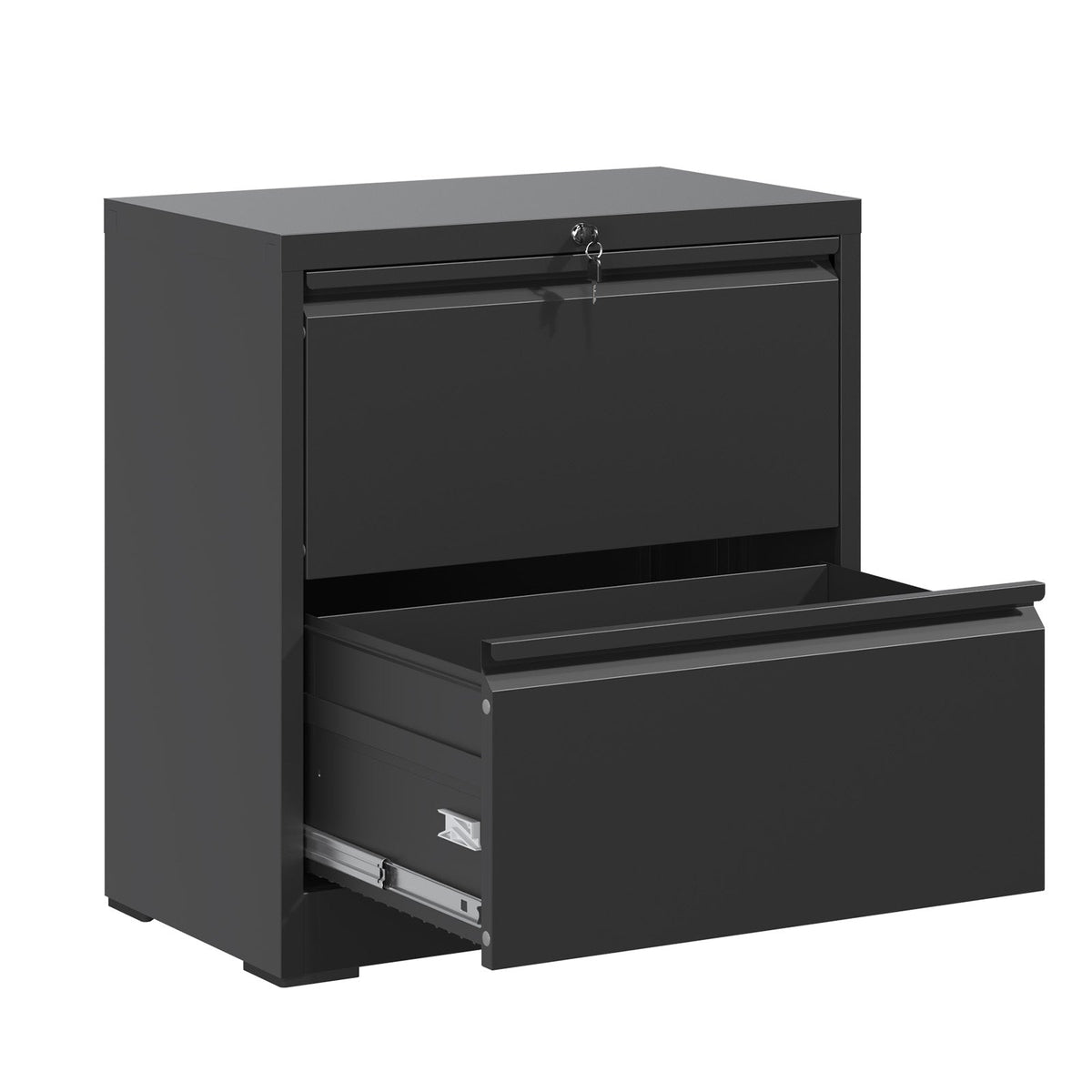 2 Drawer Lateral File Cabinet with Lock – Black