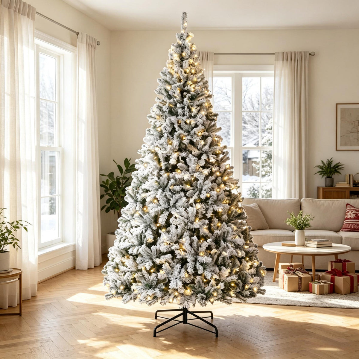 9 ft Pre – Lit Flocked Fraser Fir Artificial Christmas Tree