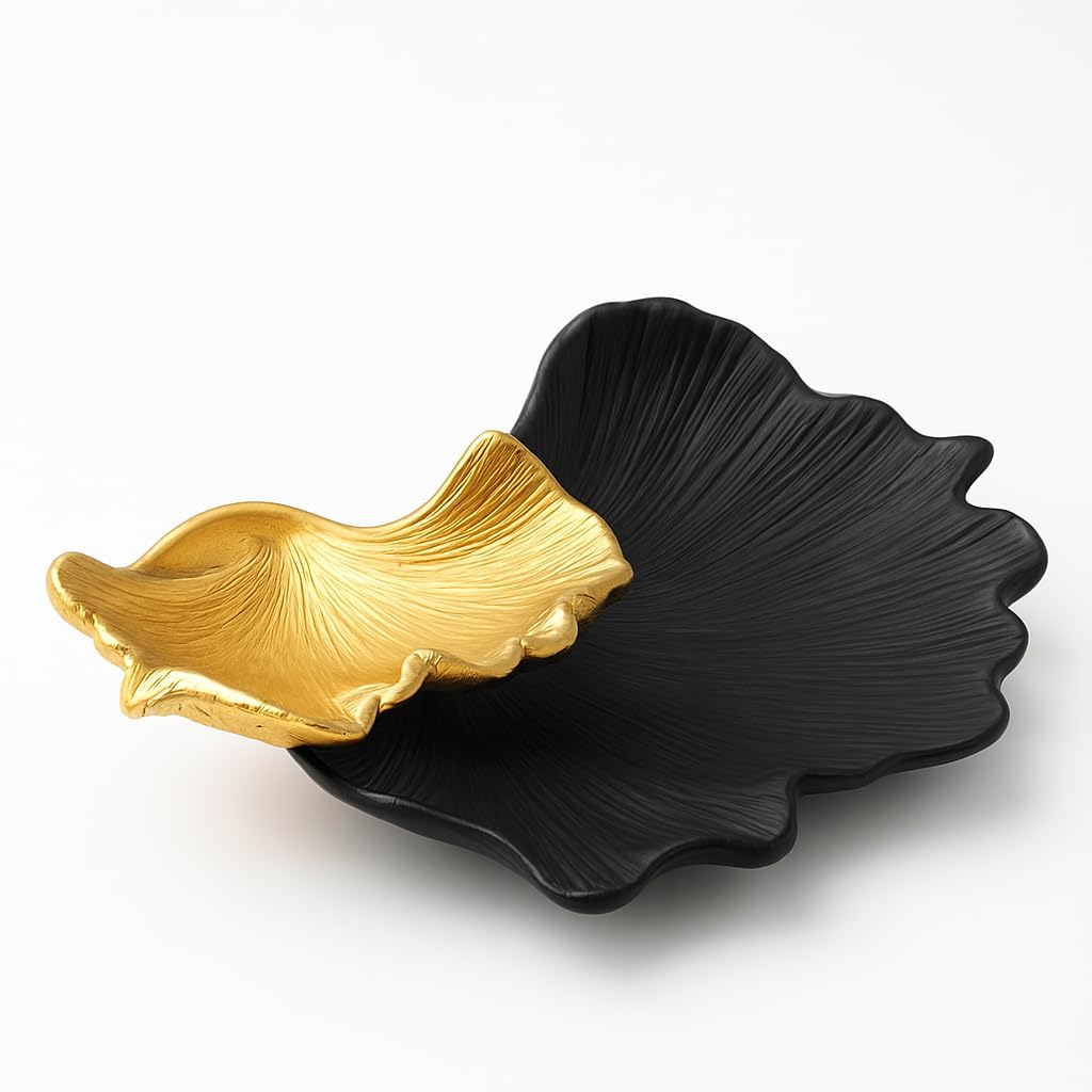 Black & Gold Ginkgo Leaf Tray, 2 – Tier Centerpiece