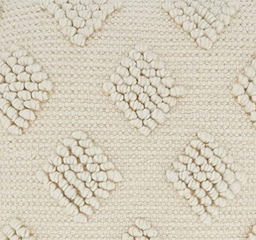 Fennco Styles Pom Pom Diamond Decorative Throw Pillow Cover 18" W x 18" L – Ivory Square Cushion Case for Home, Couch, B
