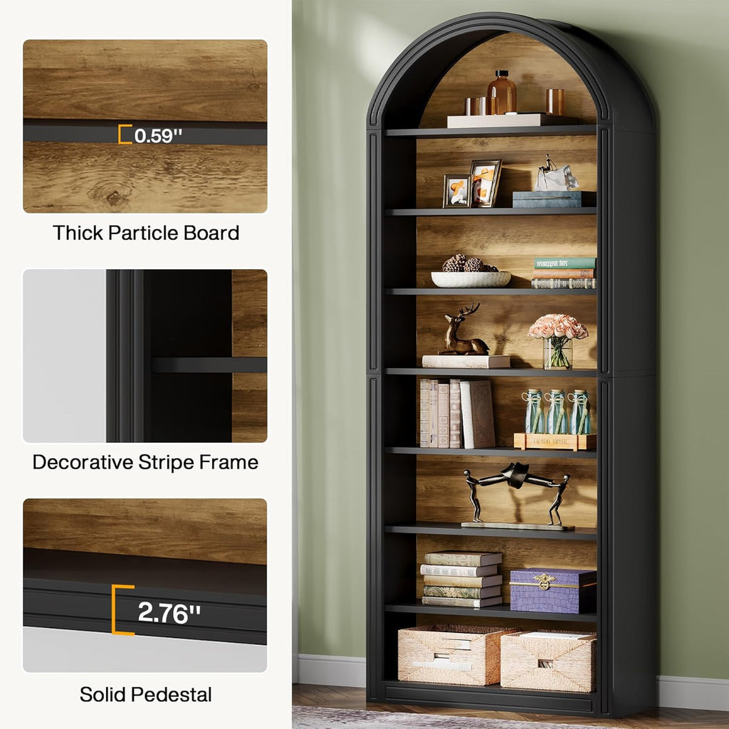 79.53" Tall 8 – Tier Black Arched Open Bookshelf